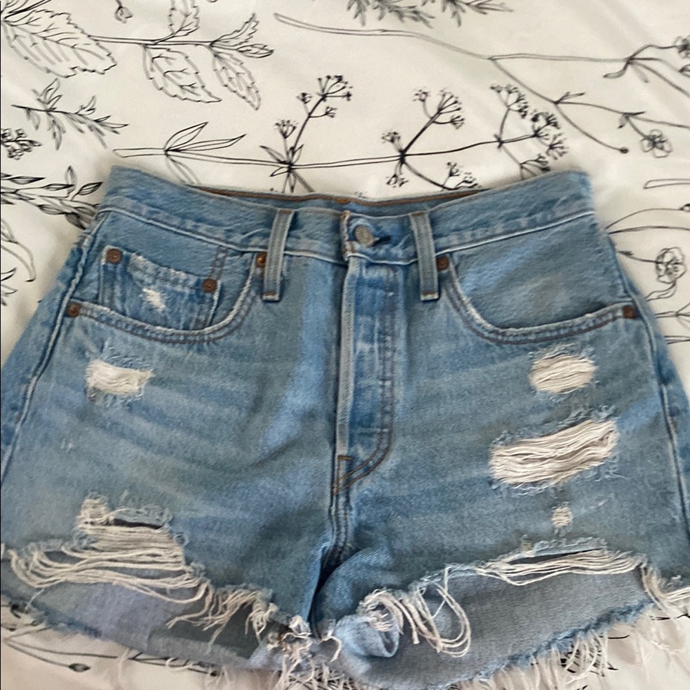 Levi's Blue Jean Shorts Distressed High-Waisted